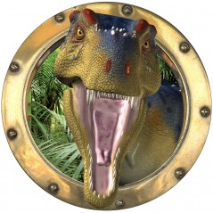 Sticker hublot trompe l'oeil déco Dinosaure Tyrex