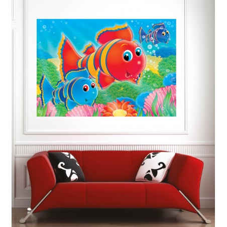 Affiche poster poissons multicolore