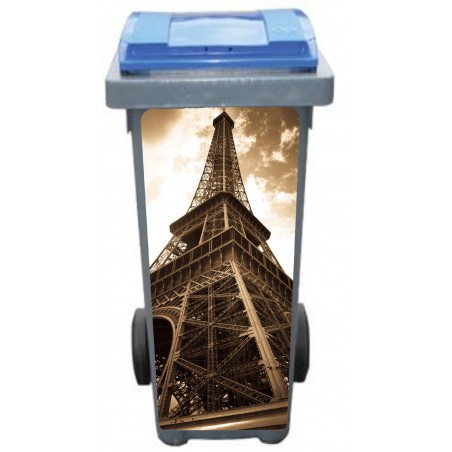 Stickers poubelle déco Tour Eiffel Sépia