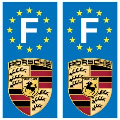 2 Stickers autocollant plaque d'immatriculation Porsche