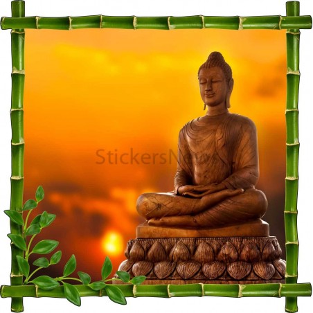Sticker mural déco bambous Statue Bouddha