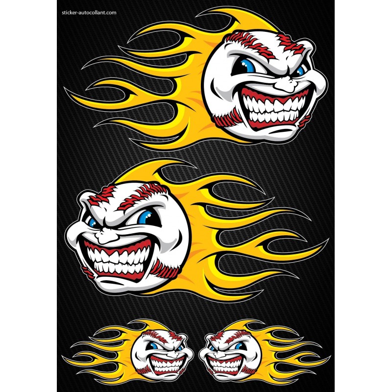 Stickers autocollants Moto Flames Baseball Format A4
