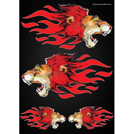 Stickers autocollants Moto Flames Lion Format A4