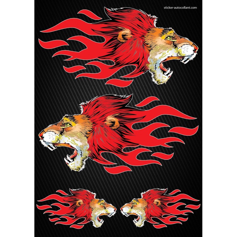 Stickers autocollants Moto Flames Lion Format A3