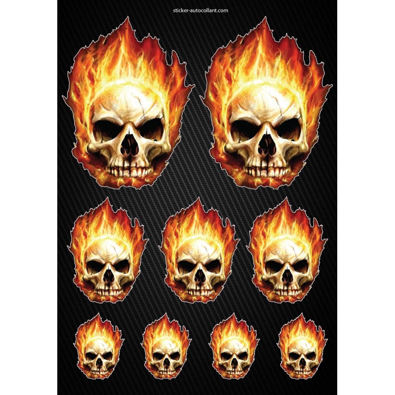 Stickers autocollants Moto Skull Flames Format A4