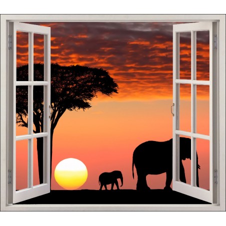 Stickers fenêtre déco Elephants