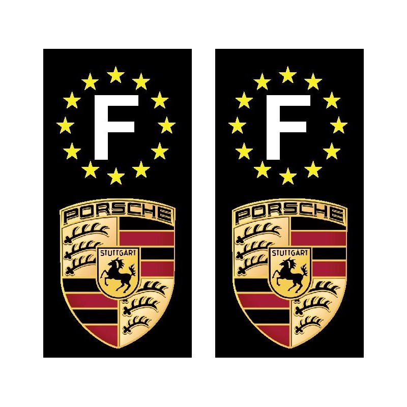 2 Stickers autocollant plaque d'immatriculation noir Porsche