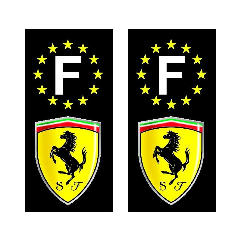 2 Stickers autocollant plaque d'immatriculation noir Ferrari