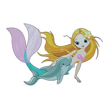 Stickers enfant Sirene dauphin réf 3607 (Dimensions de 10cm à 130cm de largeur)