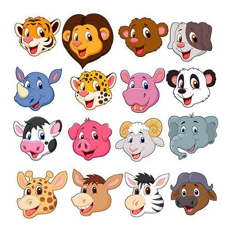 Stickers kit enfant planche de stickers Têtes animaux réf 3595 (12 dimensions)