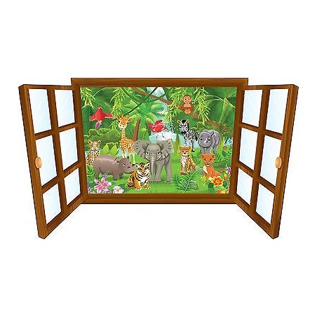 Sticker enfant fenêtre bébé animaux de la jungle réf 3920