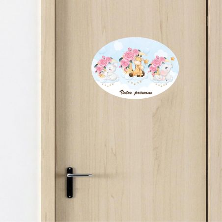 Stickers autocollant enfant Bébé personnalisable avec prénom - Pour porte, mur, Objet ... 24x17 cm.