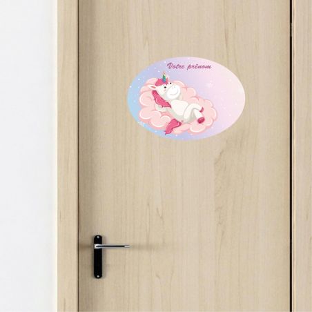 Stickers autocollant Enfant Bébé Licorne personnalisable avec prénom - Pour porte, mur, Objet ... 24x17 cm.