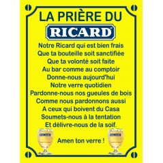 Plaque La prière du Ricard en aluminium humour rigolo fun