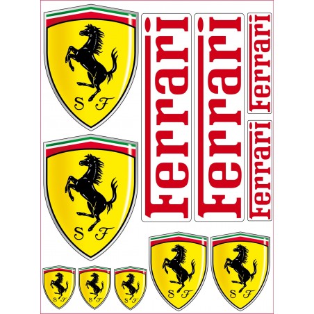 1 Planche de 11 Stickers- Autocollants Ferrari 