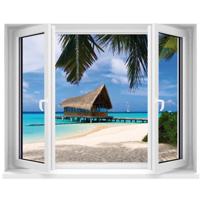 Sticker Fenêtre trompe l'oeil Maldives