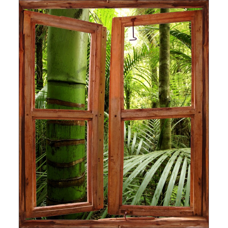 Stickers fenêtre trompe l'oeil déco Forêt Tropicale