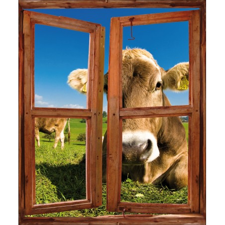 Stickers fenêtre trompe l'oeil déco Vache